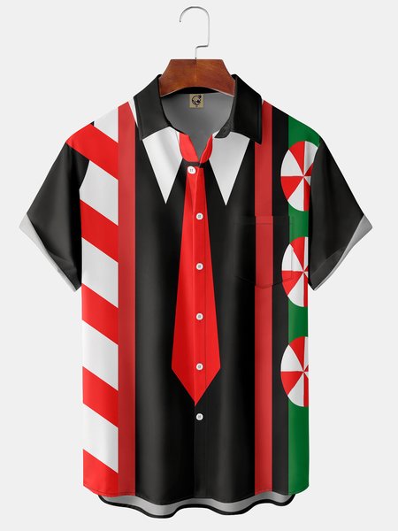 

Chest Pocket Short Sleeve Ugly Christmas Shirt, Black, Short Sleeve Shirts