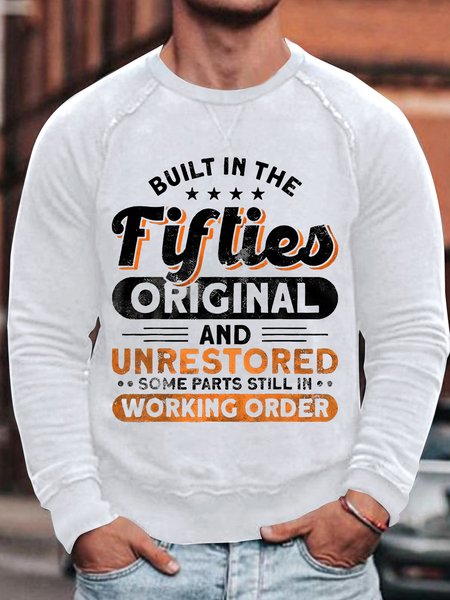 

Men's Fun Fifties Graphic Print Text Letters Loose Crew Neck Sweatshirt, White, Hoodies&Sweatshirts