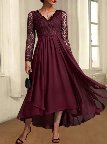 

Elegant Lace Patchwork Chiffon Wedding Dress, Wine red, Dresses