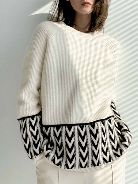 

Long sleeve Regular Fit Simple Crew Neck Sweater, Off white, Pullovers