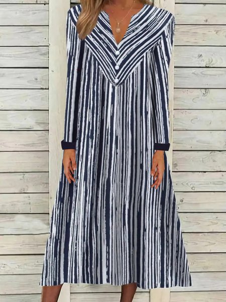 

Casual Regular Fit V Neck Dresses, Blue, Midi Dresses