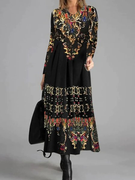 

Crew Neck Ethnic Regular Fit Dress, Black, Dresses