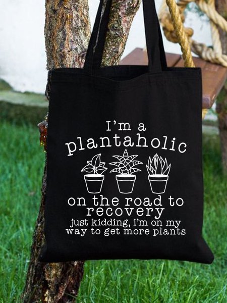 

Funny Plantaholic Gardener Plant Lover Plant Graphic Shopping Tote, Black, Bags