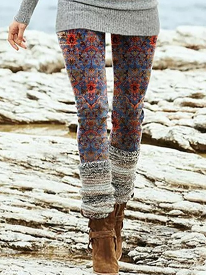 

Women's Blastic Band Ethnic Vintage Leggings, Multicolor, Leggings