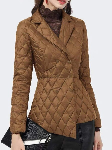 

Regular Fit Lapel Collar Long sleeve Urban Plain Fleece Coat, Brown, Others