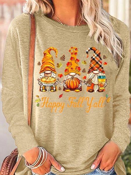 

Womens It's Fall Yall Gnomes Letters Top, Apricot, Long sleeves