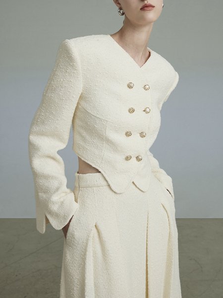 

Long sleeve Regular Fit V Neck Plain Jacket, Apricot, Jackets