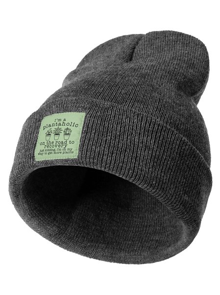 

I'm A Plantaholic On The Way To Recovery Plant Graphic Beanie Hat, Gray, Hats