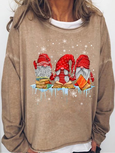 

Womens Christmas Gnomes Book Crew Neck Regular Sweatshirt, Light brown, Hoodies&Sweatshirts