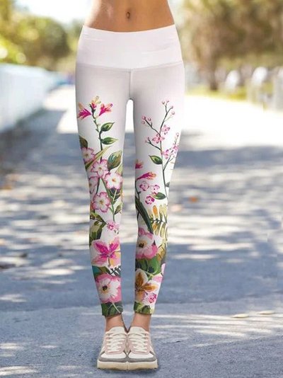 

Wide Waist Tight Floral Leggings, Multicolor, Leggings