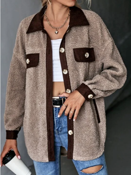 

Casual Fluff/Granular Fleece Fabric Shawl Collar Coat, Light coffee, Outerwear