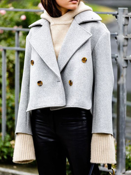 

Loose Lapel Collar Long sleeve Urban Jacket, Gray, Jackets