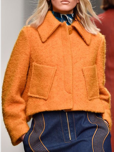 

Urban Shirt Collar Plain Loose Long Sleeve Jacket, Orange, Jackets