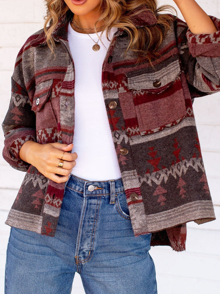 

Boho Shawl Collar Loose Jacket, Red, Jackets
