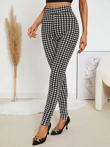 

Urban Houndstooth Print Split Hem Leggings, Black, Leggings