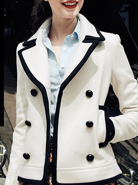 

Regular Fit Lapel Collar Plain Jacket, White, Jackets