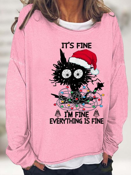 

Women I’m Fine Black Cat Hat Light Casual Christmas Sweatshirt, Pink, Hoodies&Sweatshirts