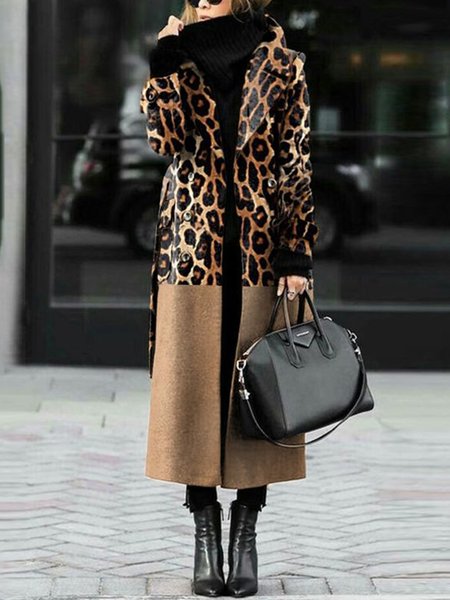 

Regular Fit Urban Lapel Collar Leopard Overcoat, Brown, Coats