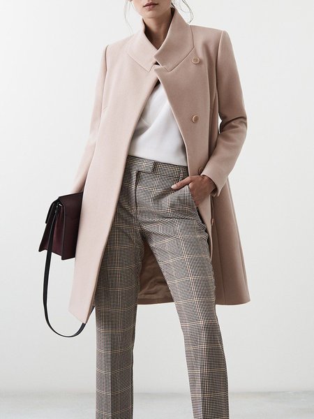 

Long sleeve Stand Collar Plain Regular Fit Jacket, Pink, Jackets
