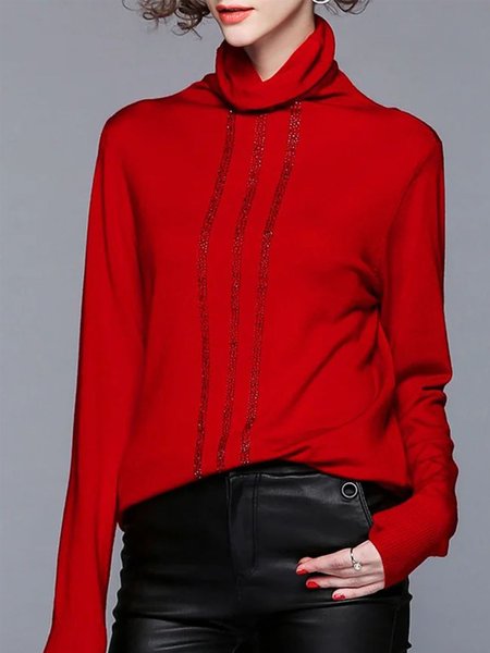 

Long sleeve Knitted Casual Tight Sweater, Red, Pullovers