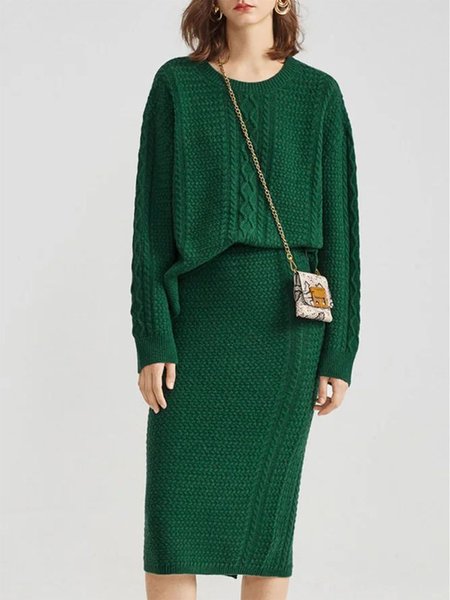 

Long sleeve Loose Acrylic Casual Sweater, Green, Pullovers