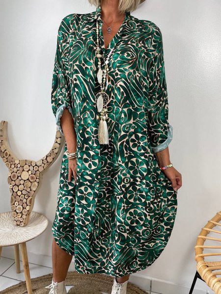 

Geometric Regular Fit Boho Dresses, Green, Midi Dresses