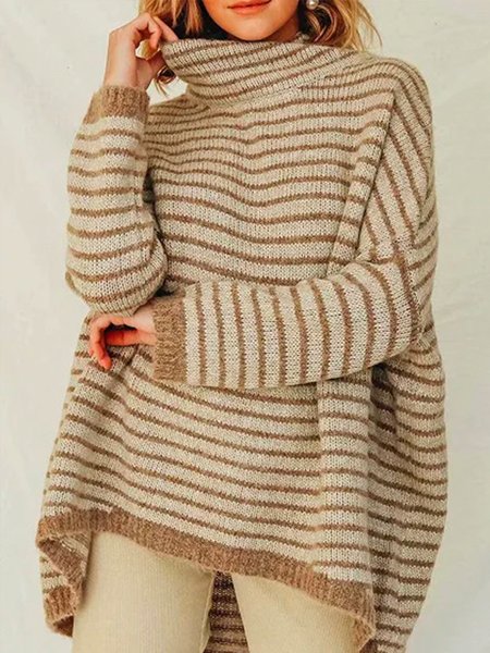 

Turtleneck Striped Long sleeve Sweater, Khaki, Pullovers