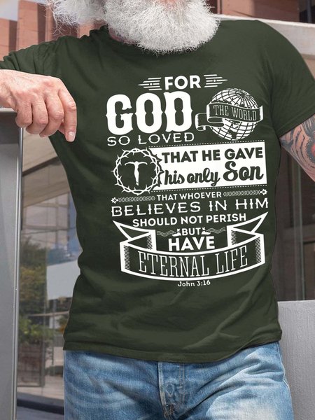 

Men For God So Loved That He Gave His Only Son Eternal Life Crew Neck Casual Text Letters T-Shirt, Dark green, T-shirts