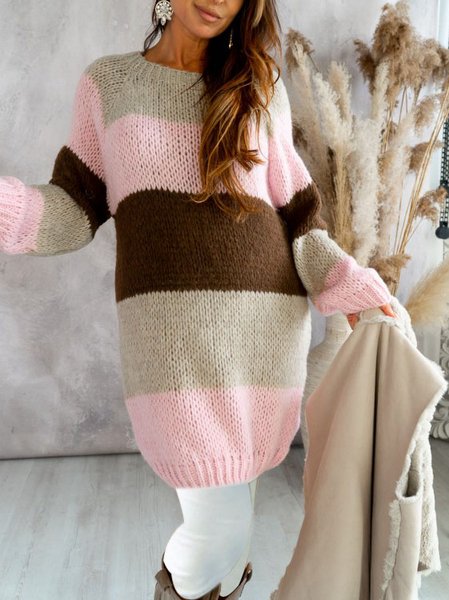 

Multicolor Contrast Crew Neck Warm Thick Sweater Dress, Dresses
