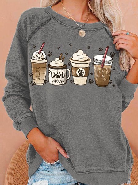 

Womens Coffee Dog Lover Crew Neck Casual Sweatshirt, Gray, Hoodies&Sweatshirts