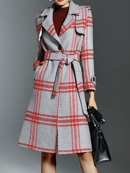 

Plaid Regular Fit Urban Mid-long Overcoat, Gray, Coats