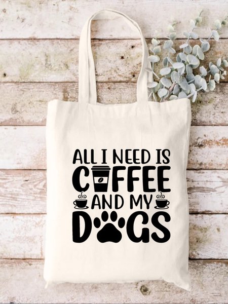 

All I Need Is My Coffee And My Dogs Animal Graphic Shopping Tote, White, Bags