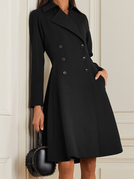 

Regular Fit Elegant Lapel Collar Double Breasted Overcoat, Black, Coats