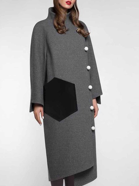 

Daily Long sleeve Regular Fit Stand Collar Overcoat, Gray, Coats