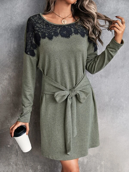 

Jersey Crew Neck Casual Dresses, Green, Dresses