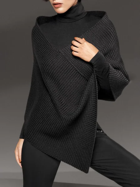 

V Neck Sweater Plain Loosen Daily Coat, Black, Cardigans