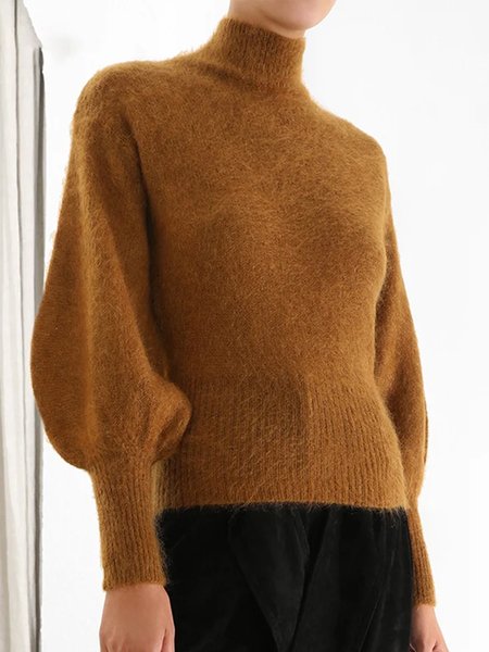 

Simple Turtleneck Tight Long Sleeve Sweater, Coffee, Pullovers