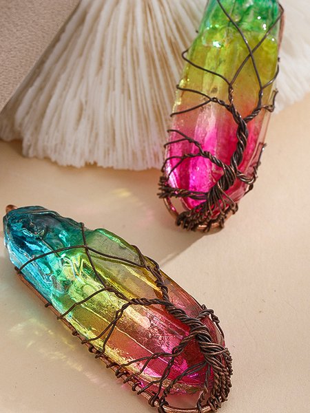 

DIY Natural Colored Crystal Winding Necklace Pendant Vintage Casual Jewelry Accessories, As picture, Accessories