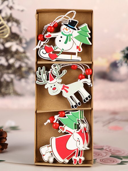 

6Pcs Christmas Snowman Old Man Elk Angel Pattern Pendant Festive Ornament Wooden Pendant, Color3, Home & Garden & Decorations