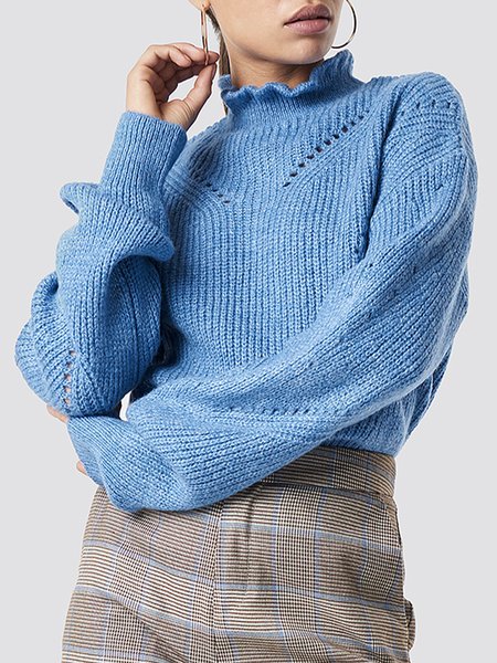 

Half Turtleneck Casual Long sleeve Sweater, Blue, Pullovers