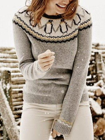 

Casual Wool/Knitting Animal Sweater, Gray, Sweaters