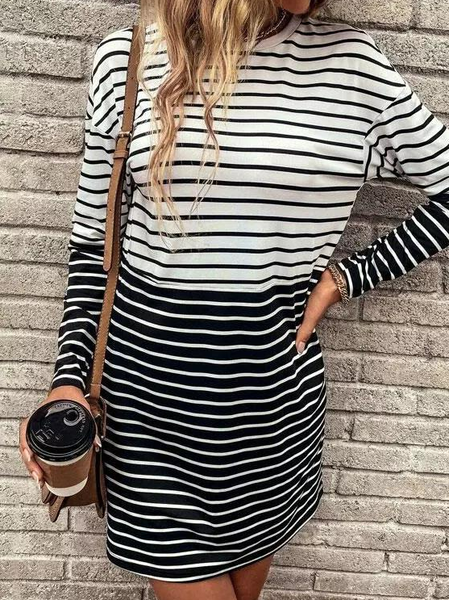 

Striped Regular Fit Crew Neck Dresses, Multicolor, Dresses