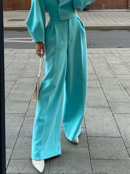 

Urban Plain Simple Fashion Straight Pants, Blue, Pants