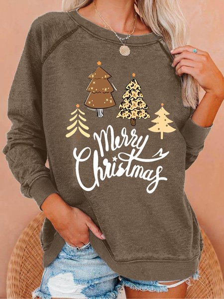 

Women Merry Christmas Printed Simple Sweatshirts, Brown, Hoodies&Sweatshirts