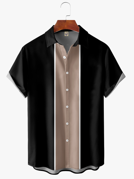 

Chest Pocket Short Sleeve Bowling Shirt, Black, Men Shirts