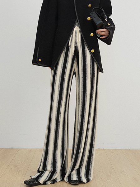 

Loose Urban Fashion Mid Waist Straight Pants, Black-white, Pants