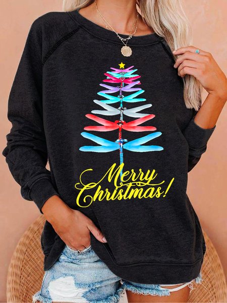 

Women Dragonfly Merry Christmas Star Sweatshirts, Black, Hoodies&Sweatshirts