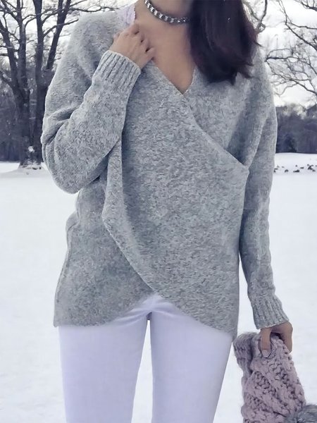 

Long sleeve Regular Size Casual Sweater, Gray, Pullovers