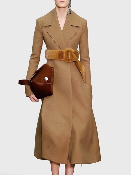 

Daily Long sleeve Elegant Lapel Collar Overcoat, Camel, Coats