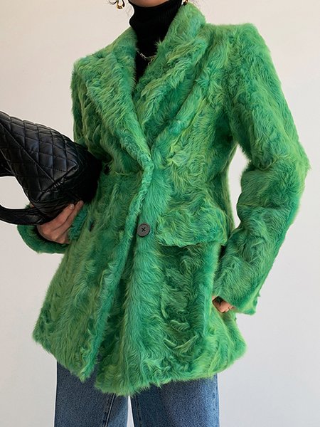 

Lapel Collar Plain Regular Fit Teddy Coat, Green, Others